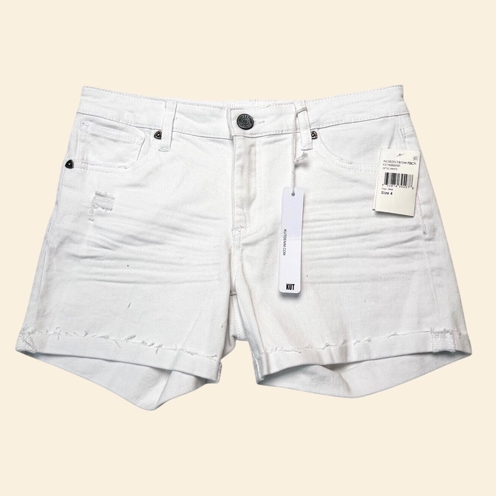 NWT Kut from the Kloth Katy Boyfriend Shorts Size 4 White Denim Distressed Y2K